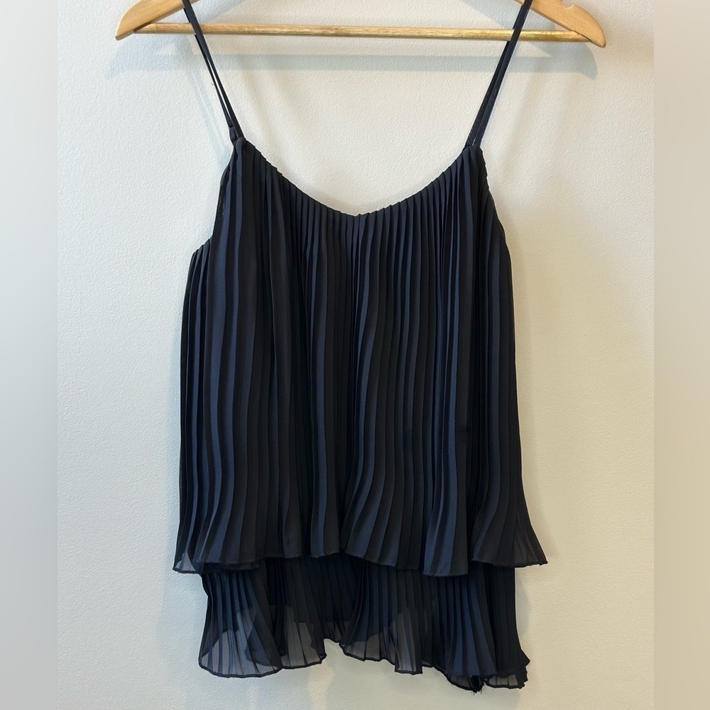 Aqua Bloomingdales Black‎ Accordion Pleated Adjustable Strappy Layered Blouse S